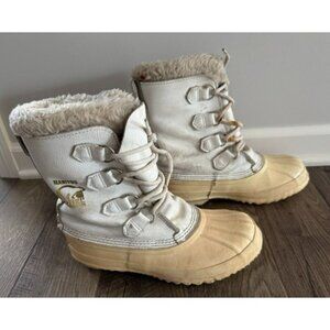 Sorel Manitou Boots White Leather Winter Snow Insulated Lined Canada Women's 7